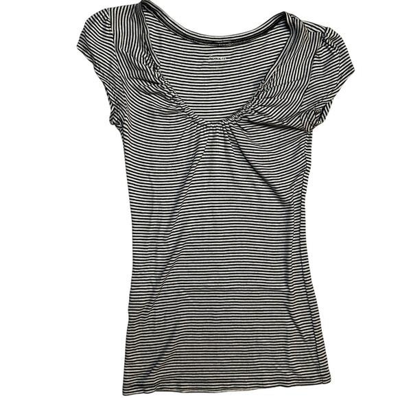 🖤 Express One Eleven Black & White Striped Ruched Tee – XS 🖤 - Picture 2 of 6